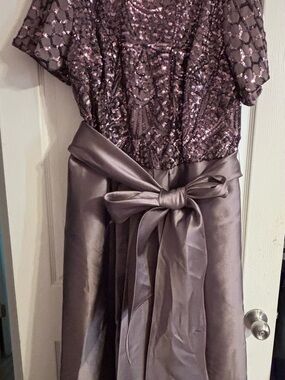 Women’s Sequin Top Satin Bow Purple Dress